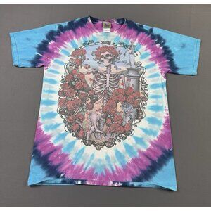Grateful Dead Liquid Blue Band Tee Tie Dye Skeleton Skull Flowers Medium T Shirt